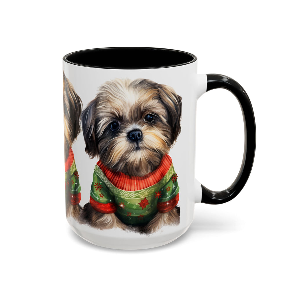 Shih Tzu Holiday Mug — Cute Puppy in Christmas Sweater Accent Coffee Mug