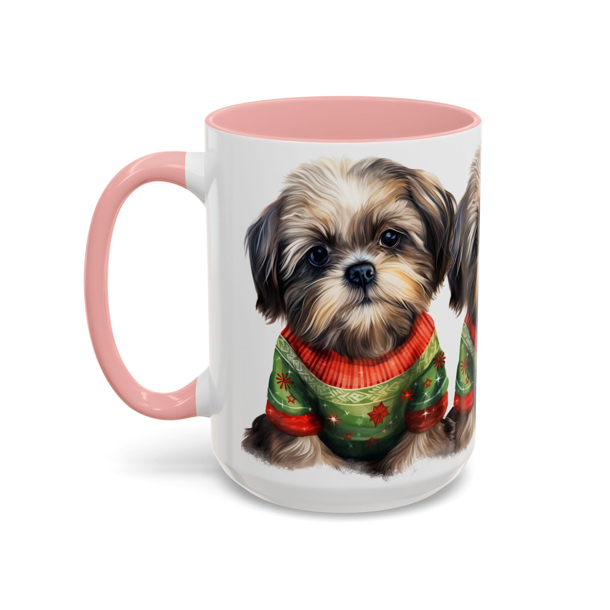 Shih Tzu Holiday Mug — Cute Puppy in Christmas Sweater Accent Coffee Mug