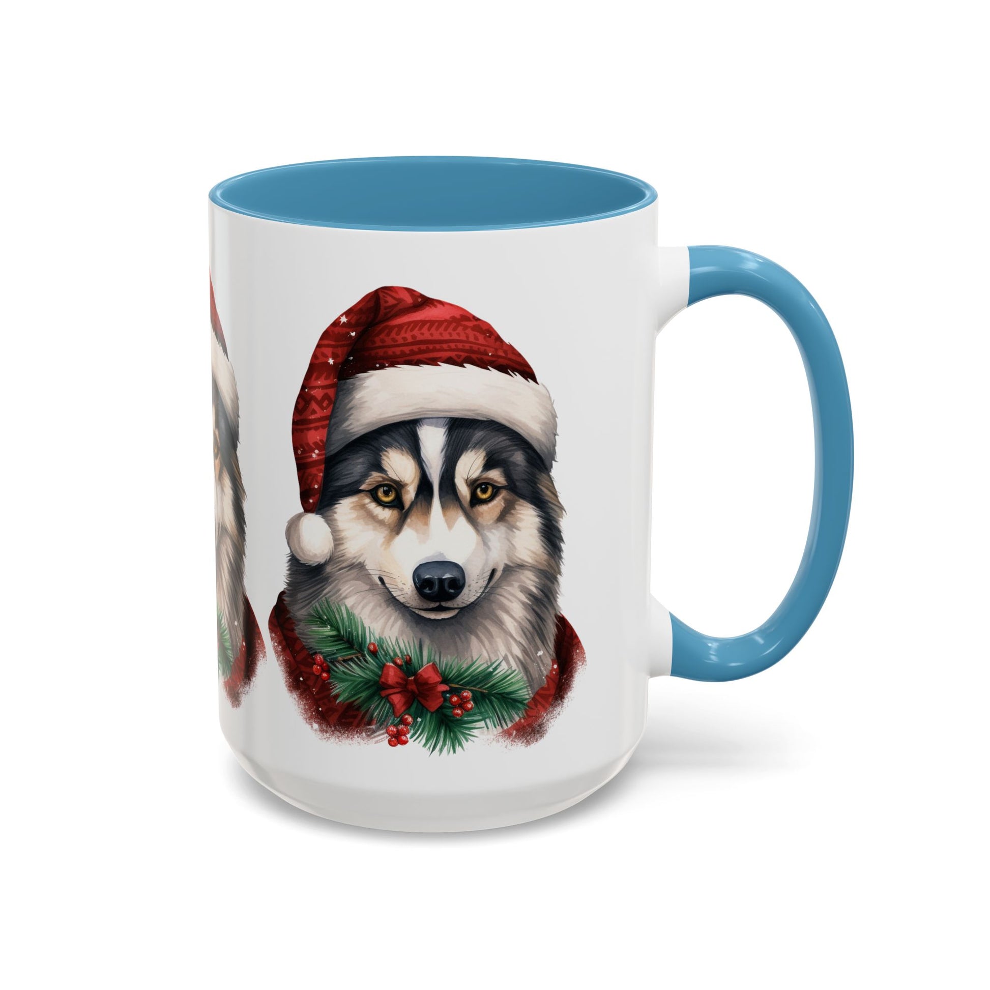 Christmas Husky Accent Coffee Mug – Festive Santa Hat Dog Holiday Gift (11/15oz)