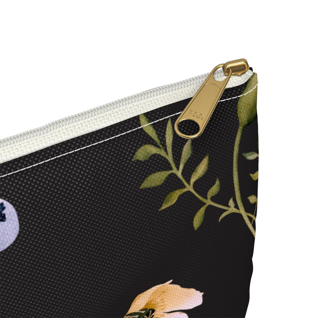 Floral black Accessory Pouch Maker up Bag with durable zipper, perfect for organizing makeup and essentials.