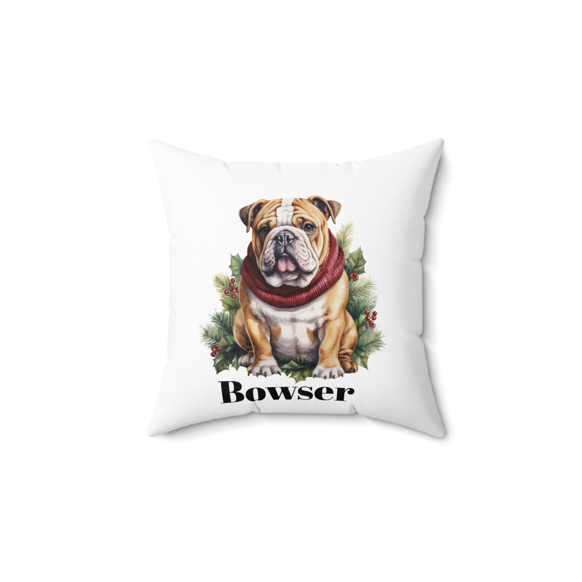 Square Pillow Bulldog Christmas, Personalization Available Festive Dog Decor