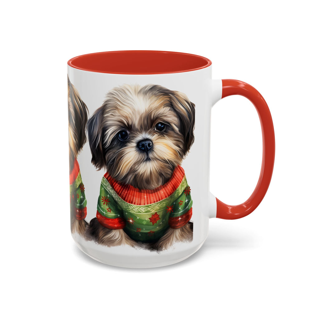Shih Tzu Holiday Mug — Cute Puppy in Christmas Sweater Accent Coffee Mug
