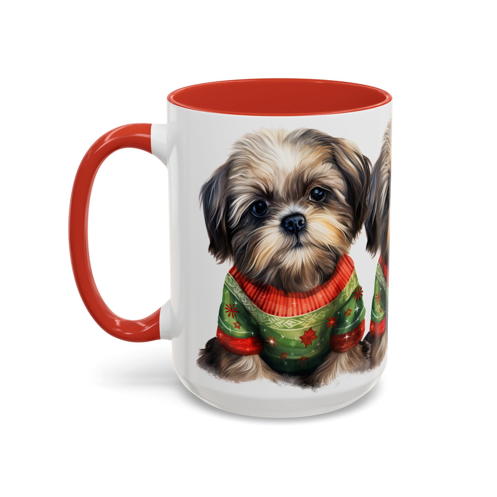 Shih Tzu Holiday Mug — Cute Puppy in Christmas Sweater Accent Coffee Mug