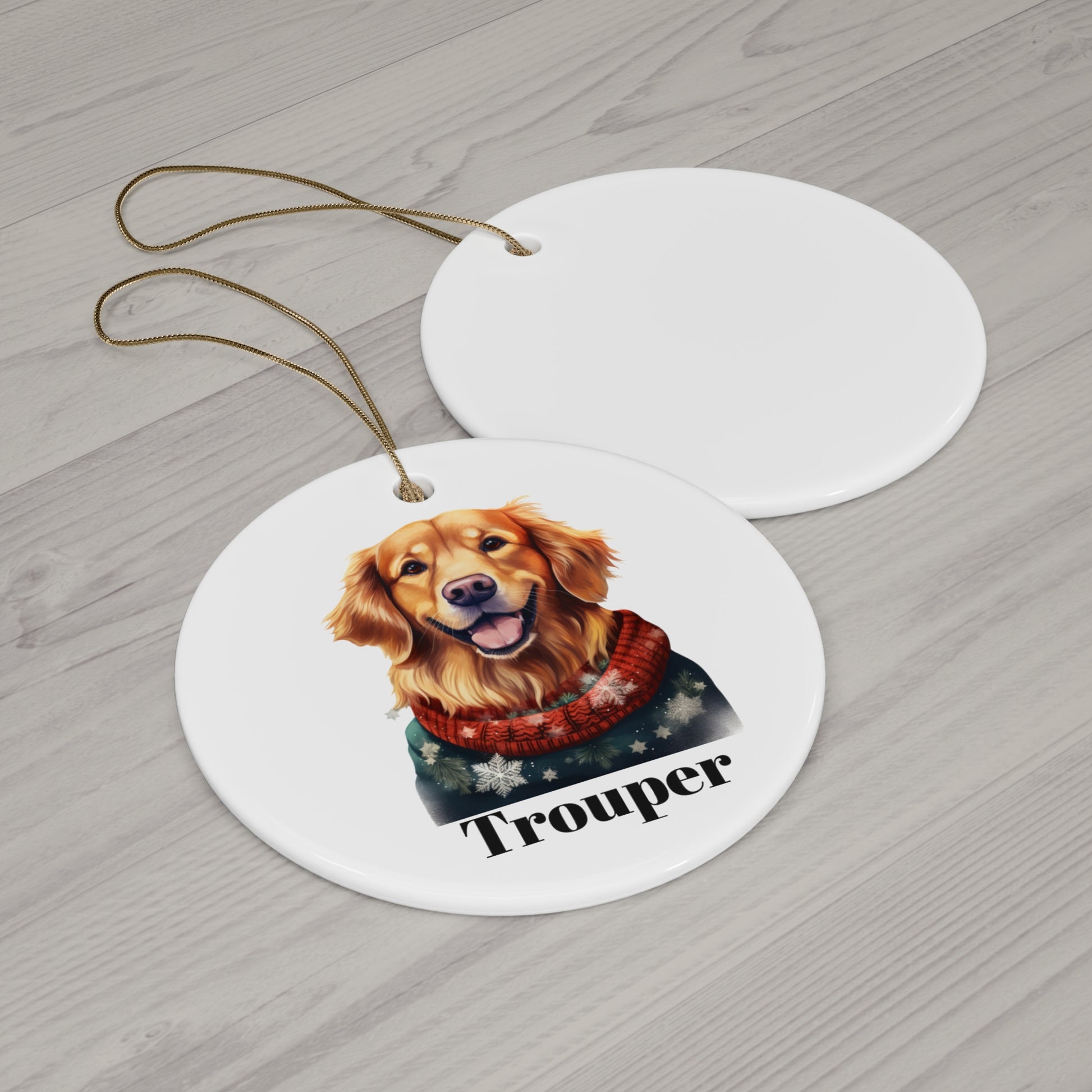 Golden Retriever ‘Trouper’ Ceramic Christmas Ornament Personalization Available