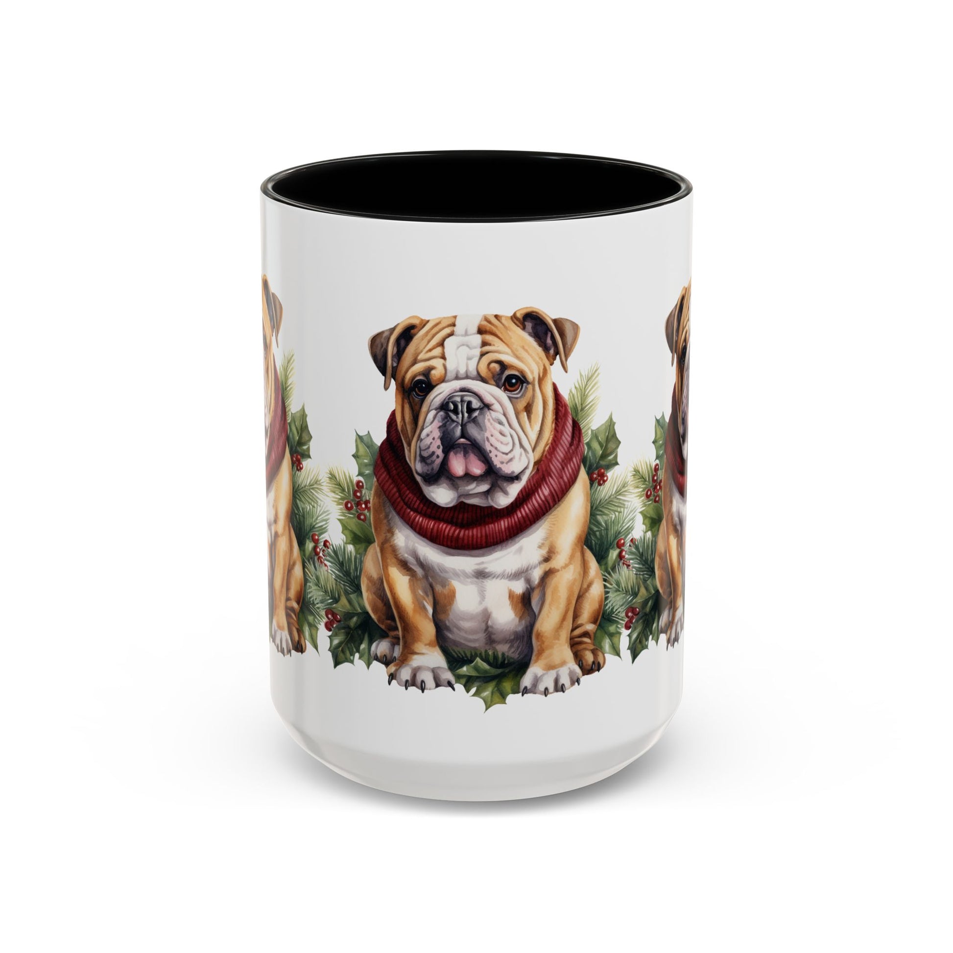 Bulldog Holiday Mug in Scarf 11oz, 15oz