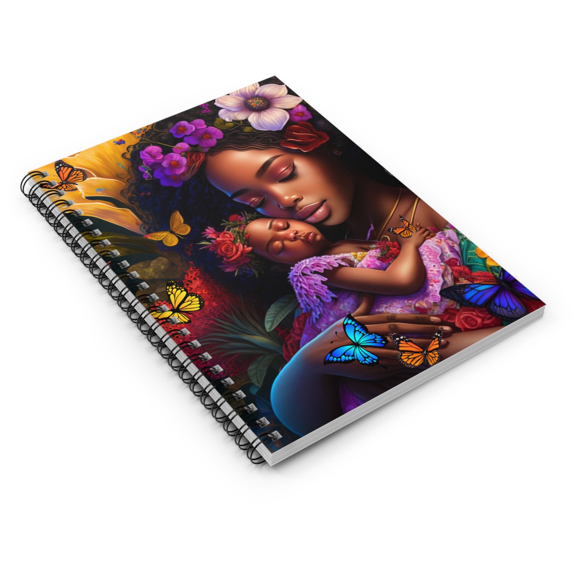 Spiral Notebook - Black Girl Mom & Baby - Ruled Line