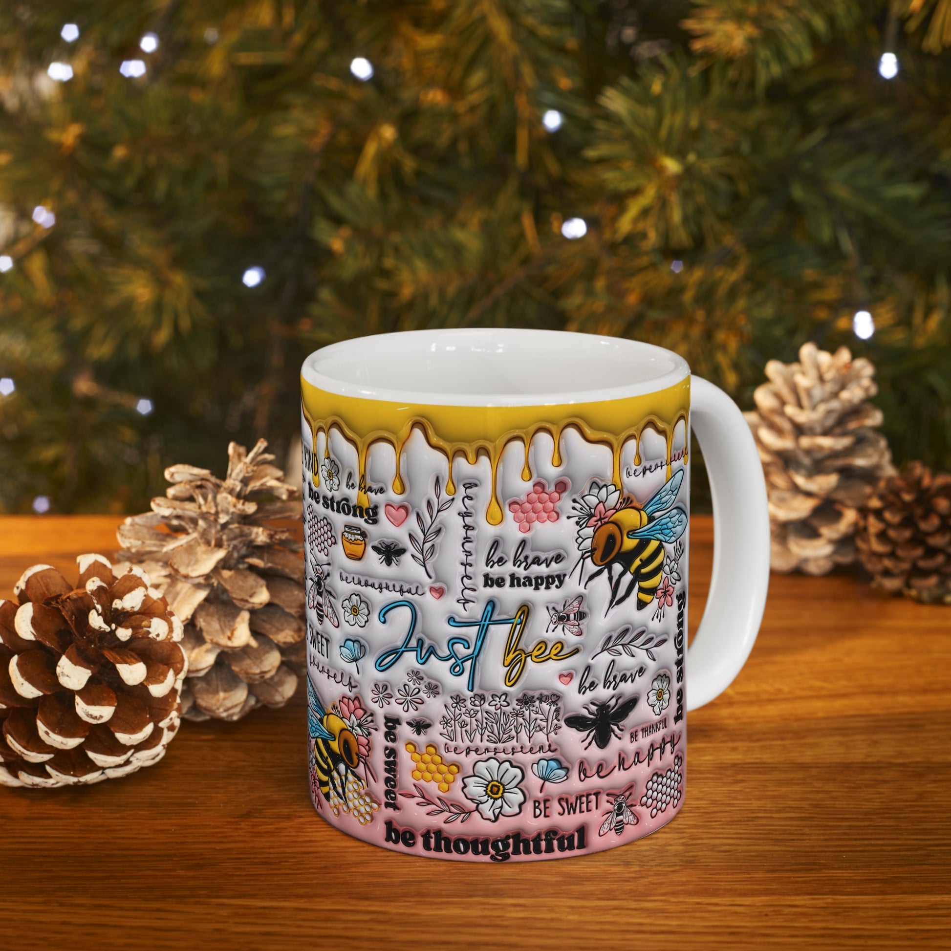 Ceramic Mug Puffy Look  3D Bee Kind Bee Strong Bee Happy Gift Mug  11oz