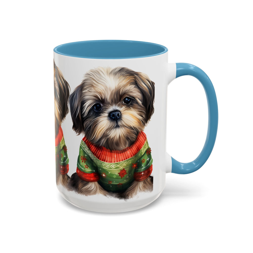 Shih Tzu Holiday Mug — Cute Puppy in Christmas Sweater Accent Coffee Mug