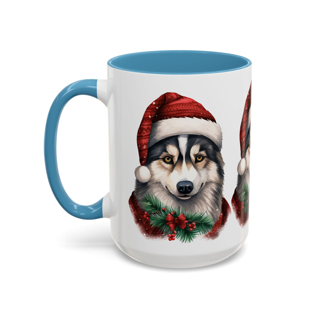 Christmas Husky Accent Coffee Mug – Festive Santa Hat Dog Holiday Gift (11/15oz)