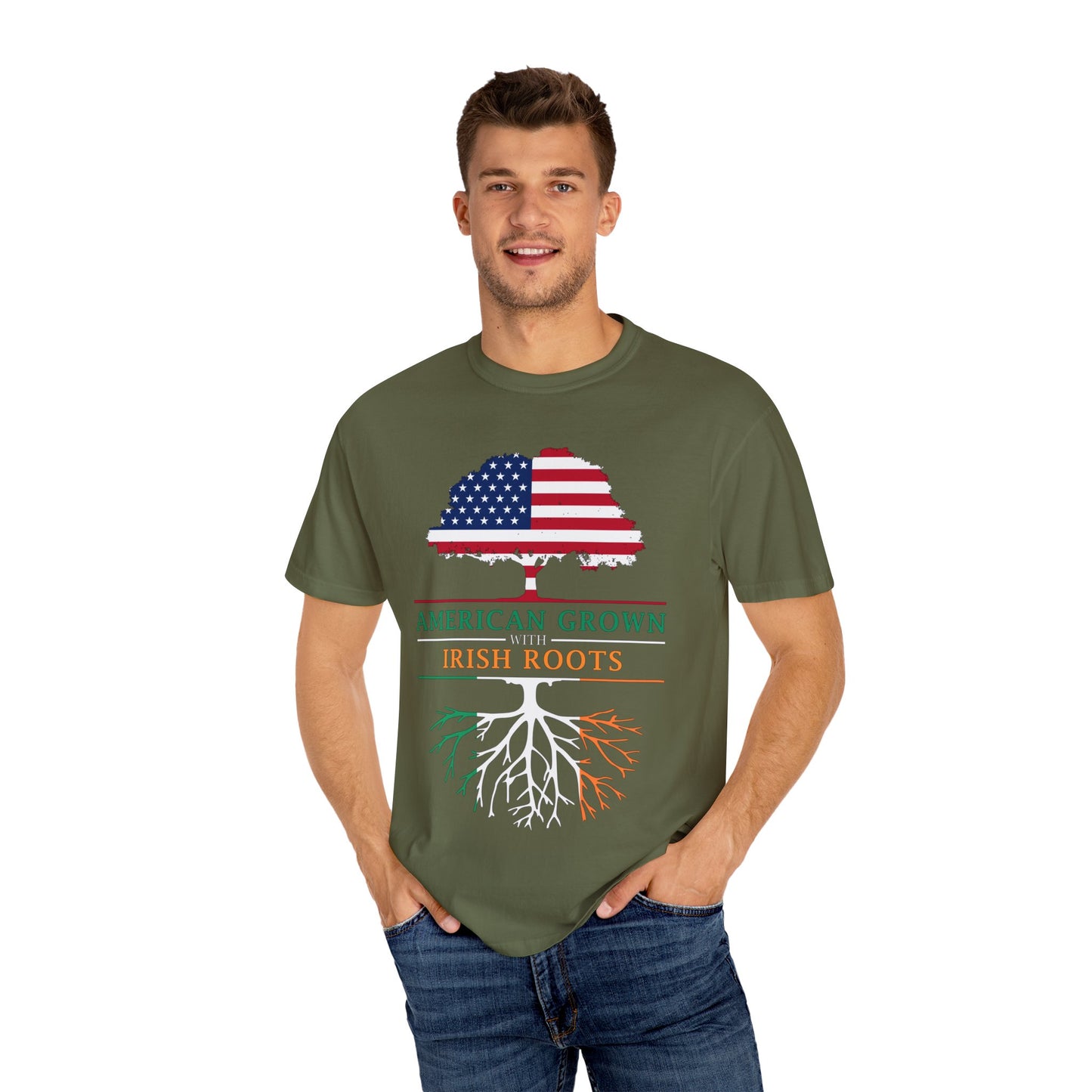 American Grown with Irish Roots T-Shirt, Unisex Tee for St Patrick's Day, Irish Pride, Casual Wear, Gift for Him/Her