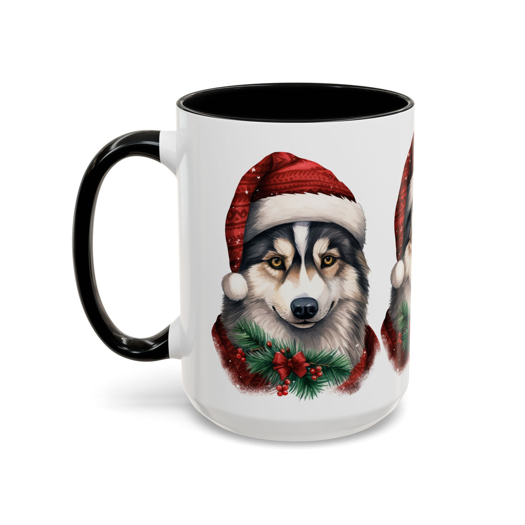 Christmas Husky Accent Coffee Mug – Festive Santa Hat Dog Holiday Gift (11/15oz)
