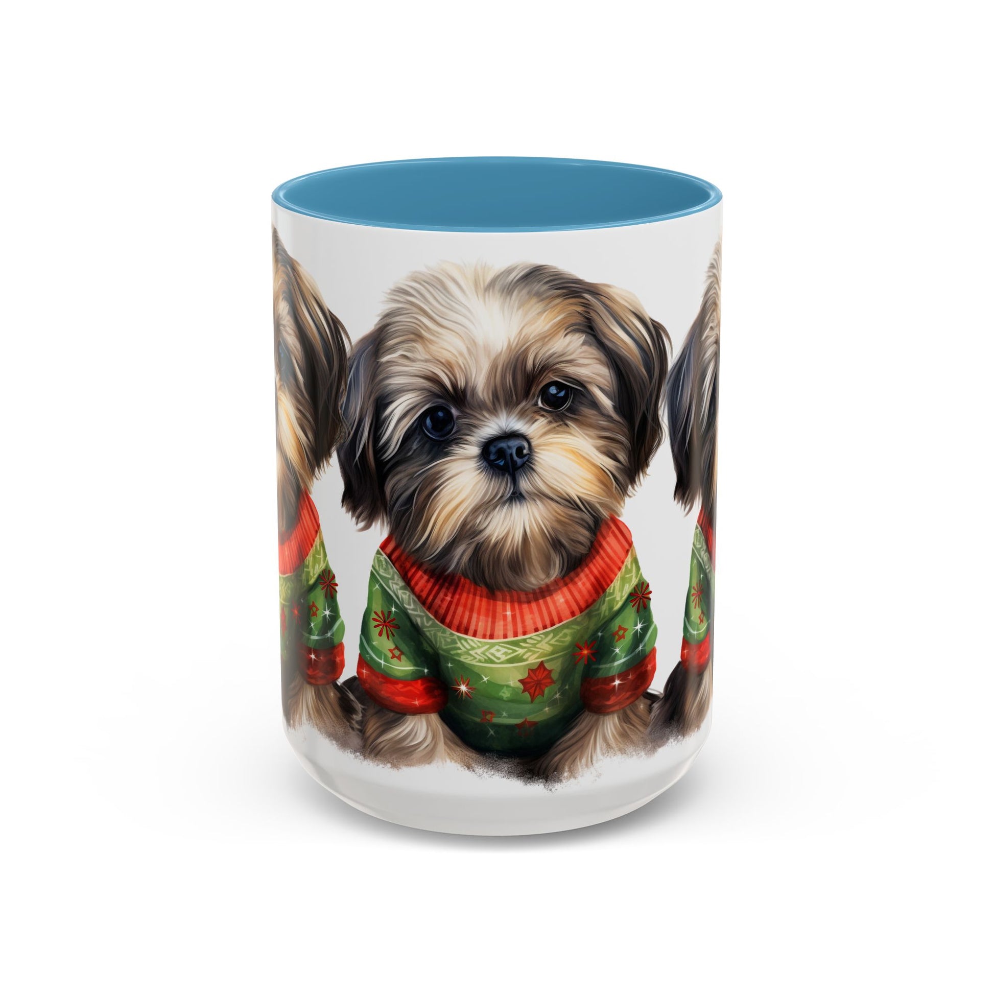 Shih Tzu Holiday Mug — Cute Puppy in Christmas Sweater Accent Coffee Mug