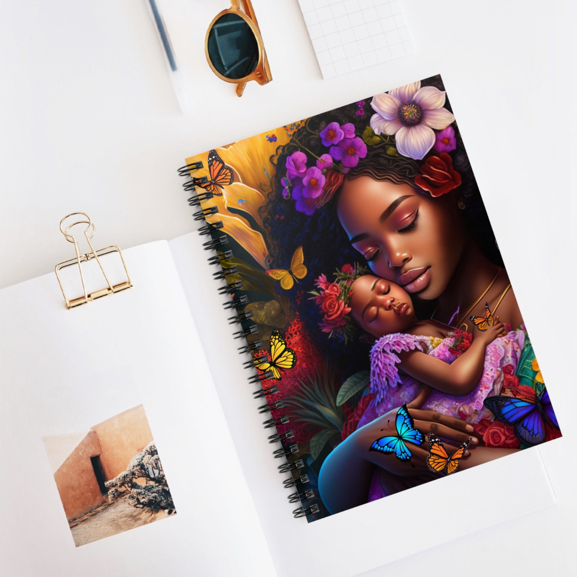 Spiral Notebook - Black Girl Mom & Baby - Ruled Line