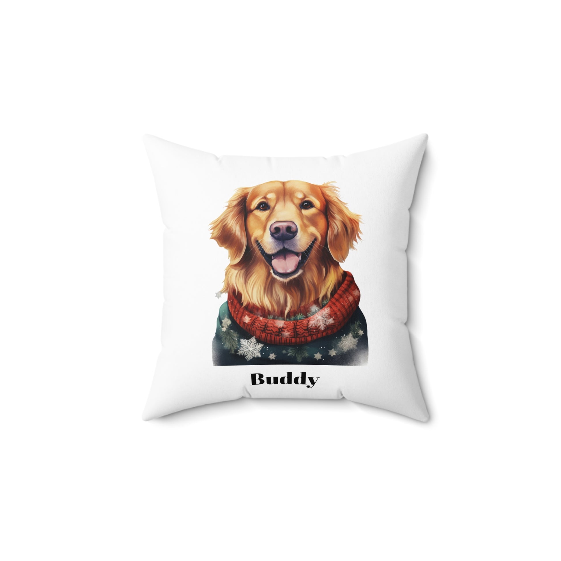 Golden Retriever Christmas Pillow, Personalization Available Custom Dog Pillow, Holiday Home Decor, Pet Lover Gift, Cozy Sofa Accent