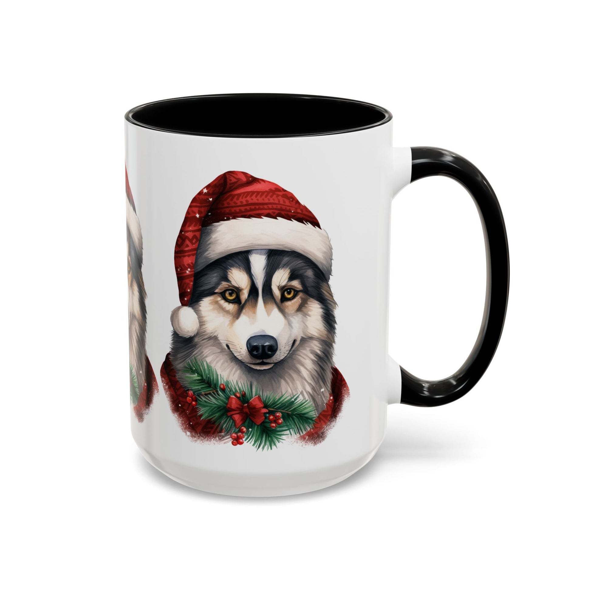 Christmas Husky Accent Coffee Mug – Festive Santa Hat Dog Holiday Gift (11/15oz)
