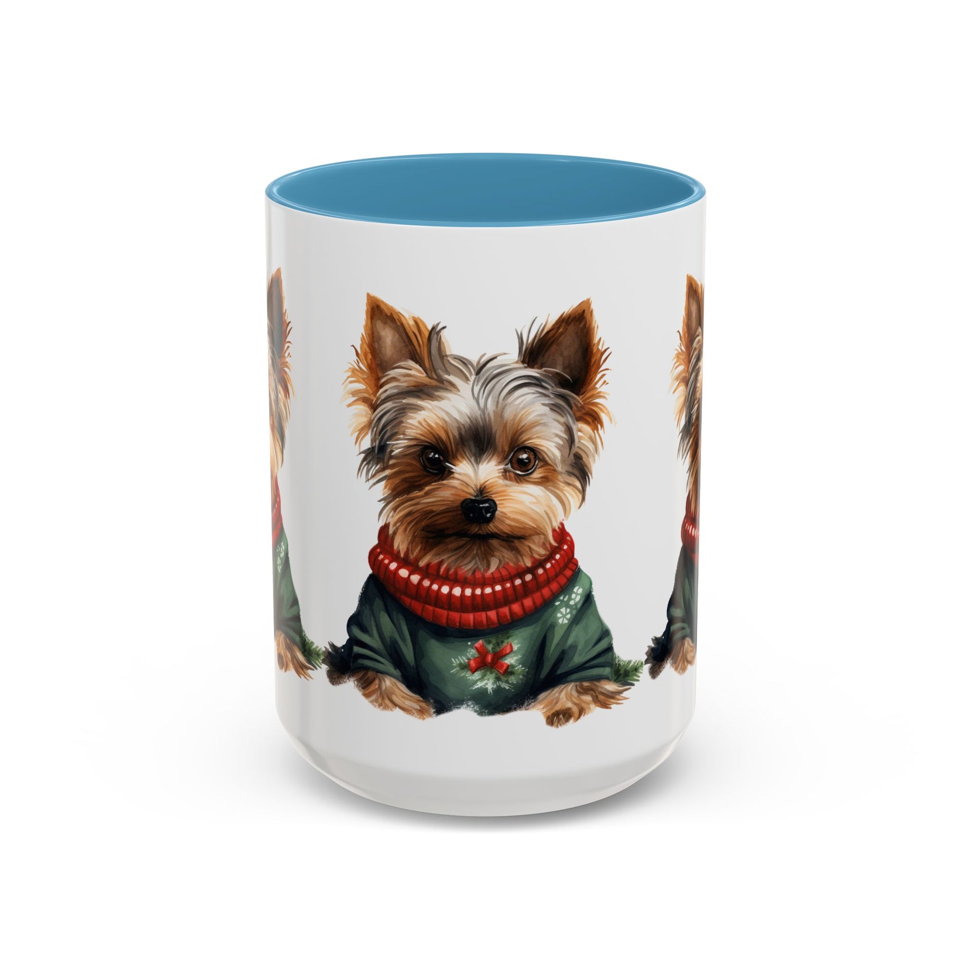 Yorkie in Holiday Sweater Accent Coffee Mug — Cute Christmas Dog Mug (11oz/15oz)