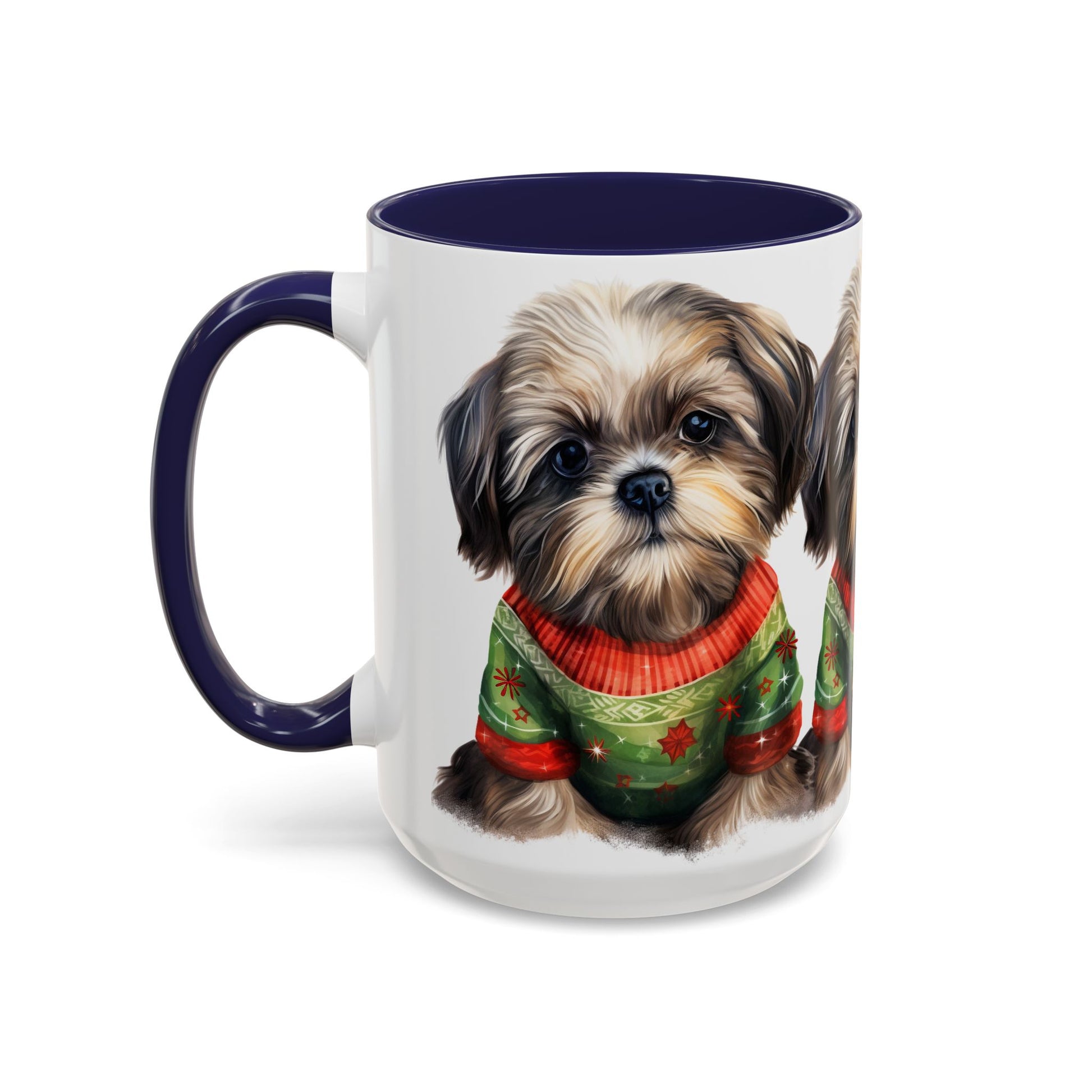 Shih Tzu Holiday Mug — Cute Puppy in Christmas Sweater Accent Coffee Mug