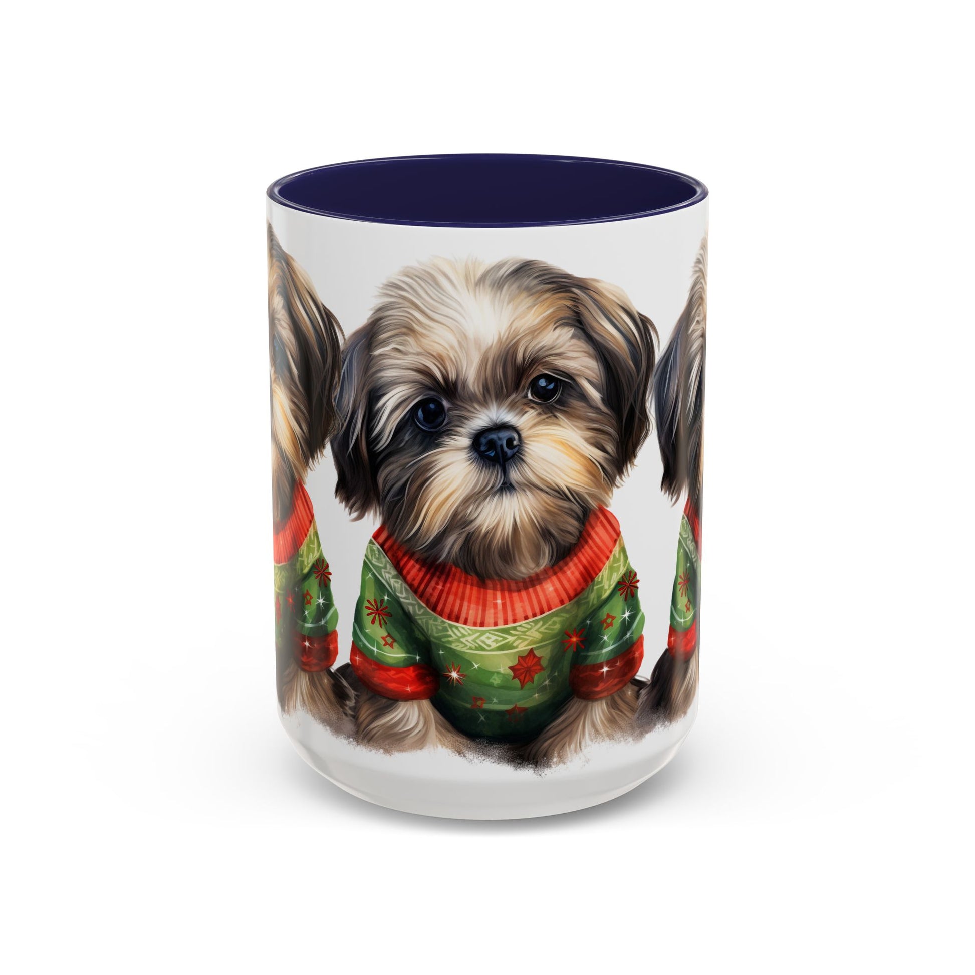 Shih Tzu Holiday Mug — Cute Puppy in Christmas Sweater Accent Coffee Mug