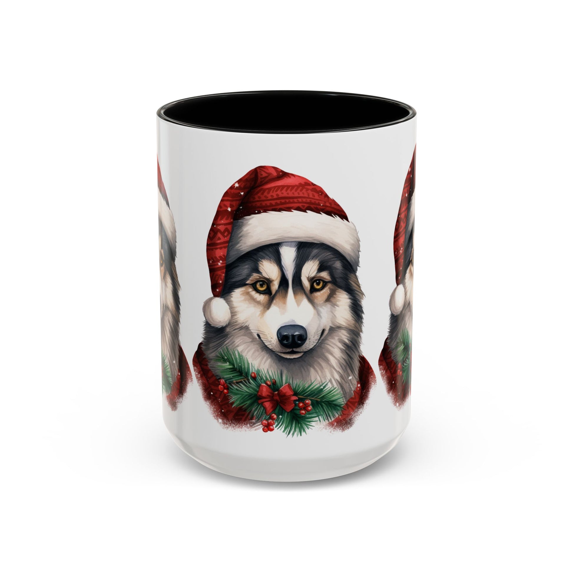 Christmas Husky Accent Coffee Mug – Festive Santa Hat Dog Holiday Gift (11/15oz)