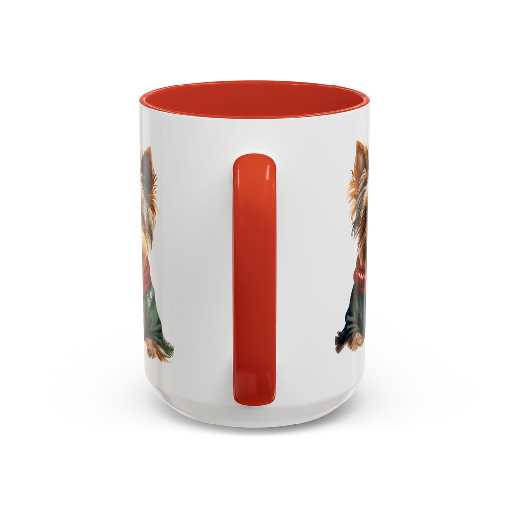 Yorkie in Holiday Sweater Accent Coffee Mug — Cute Christmas Dog Mug (11oz/15oz)