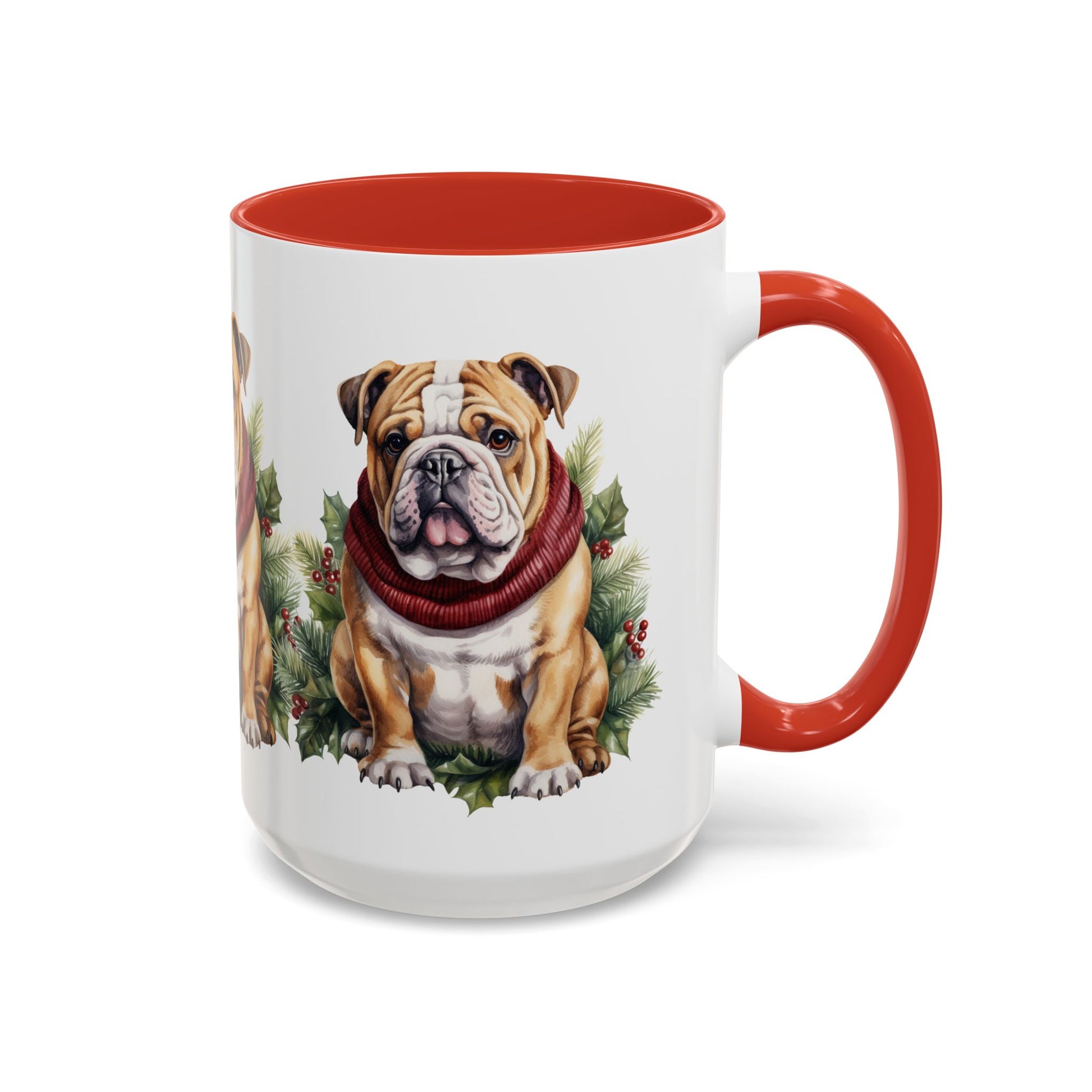 Bulldog Holiday Mug in Scarf 11oz, 15oz