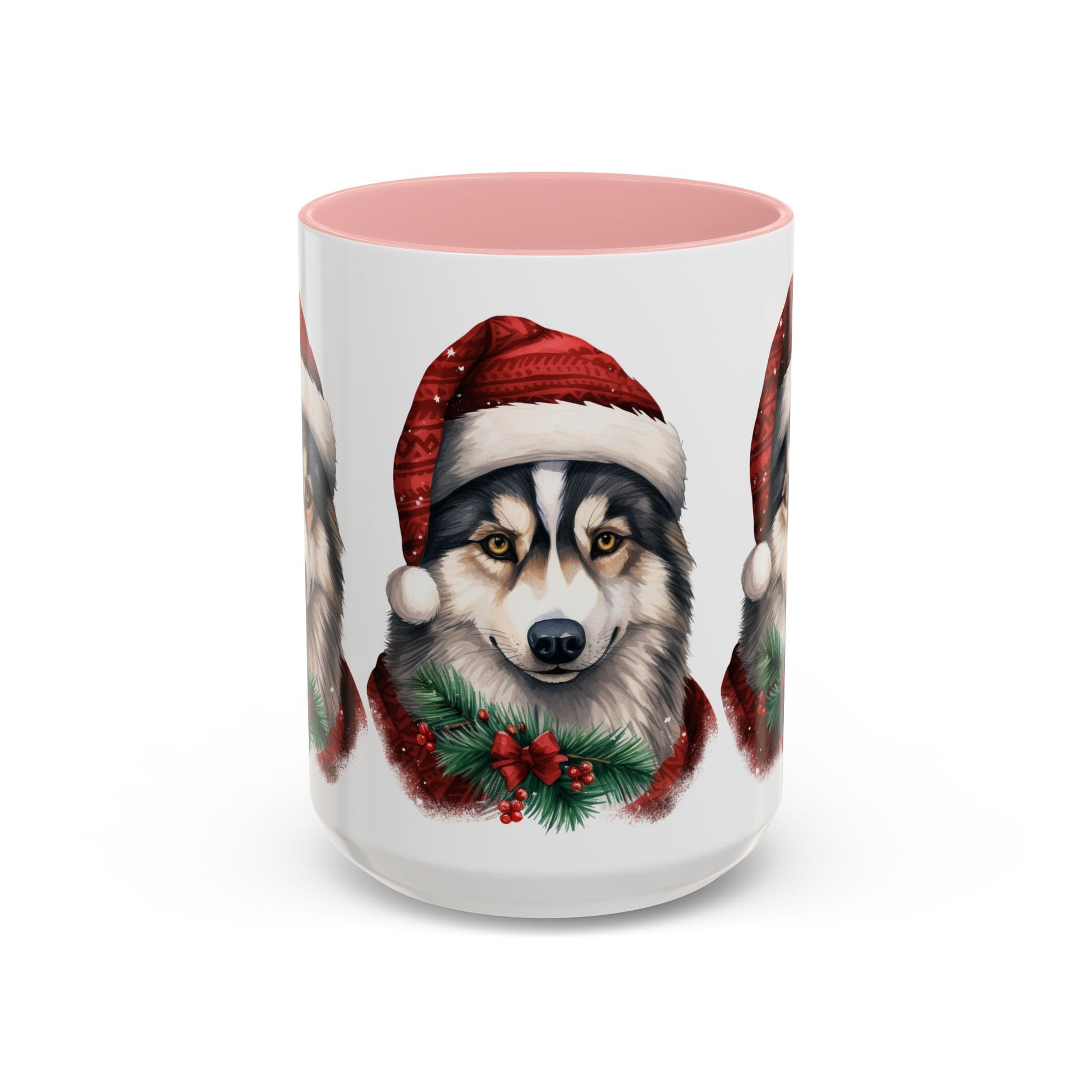 Christmas Husky Accent Coffee Mug – Festive Santa Hat Dog Holiday Gift (11/15oz)