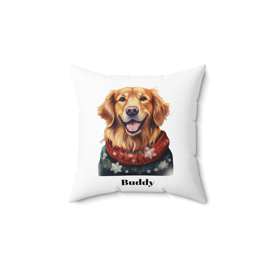 Golden Retriever Christmas Pillow, Personalization Available Custom Dog Pillow, Holiday Home Decor, Pet Lover Gift, Cozy Sofa Accent