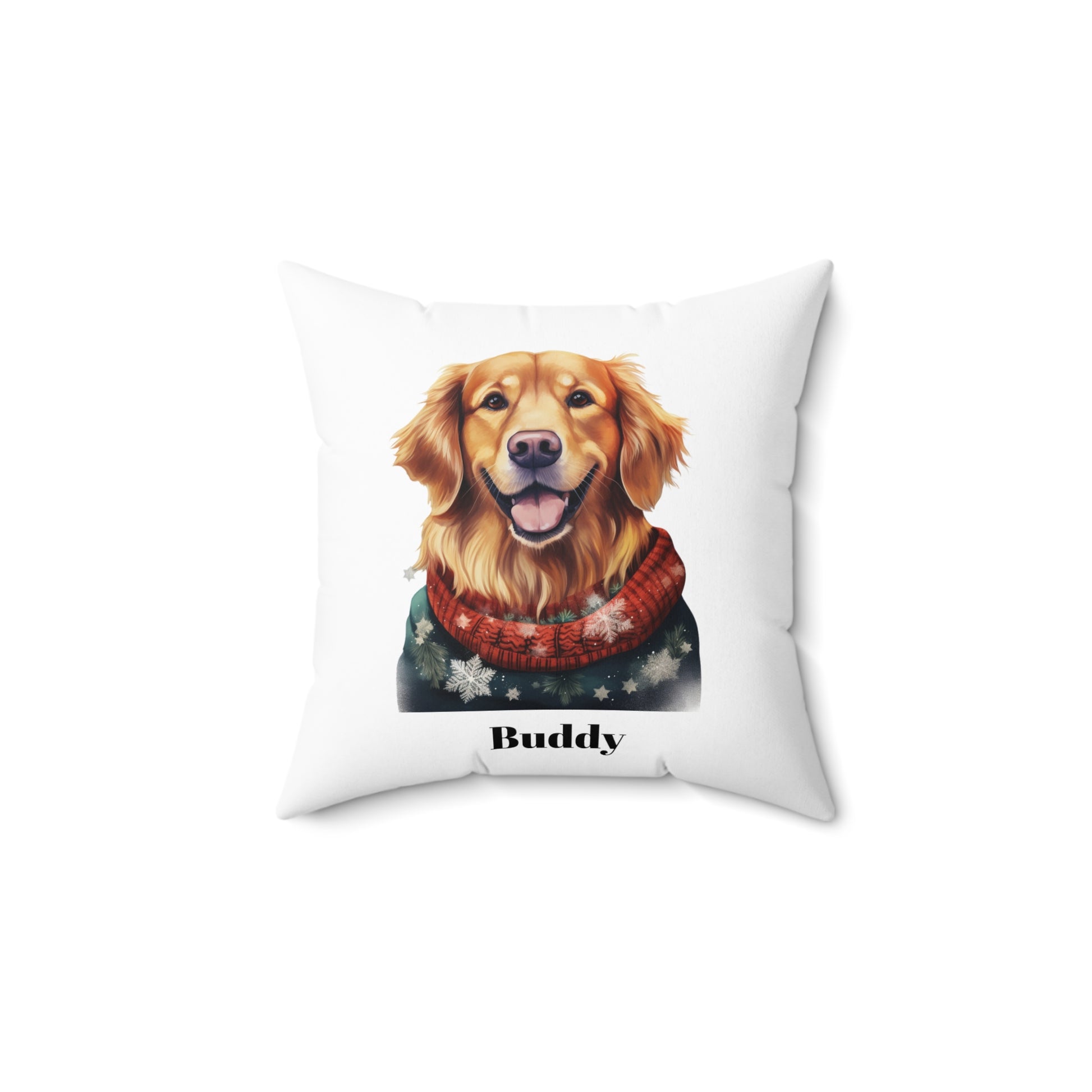 Golden Retriever Christmas Pillow, Personalization Available Custom Dog Pillow, Holiday Home Decor, Pet Lover Gift, Cozy Sofa Accent