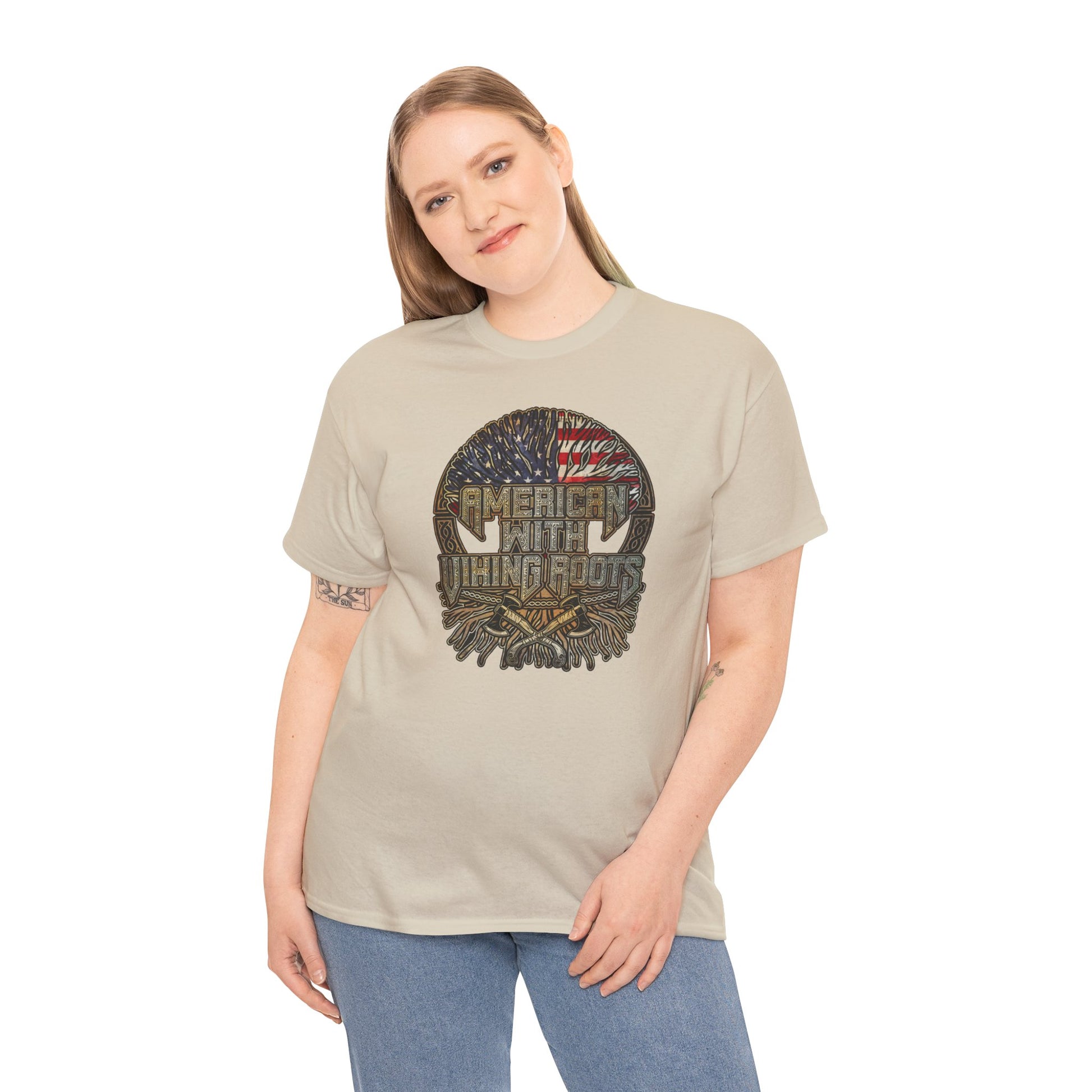 American Roots Viking Patriotic Tee - Father's Day Gift Heavy Cotton T-Shirt