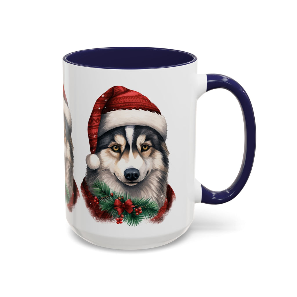 Christmas Husky Accent Coffee Mug – Festive Santa Hat Dog Holiday Gift (11/15oz)