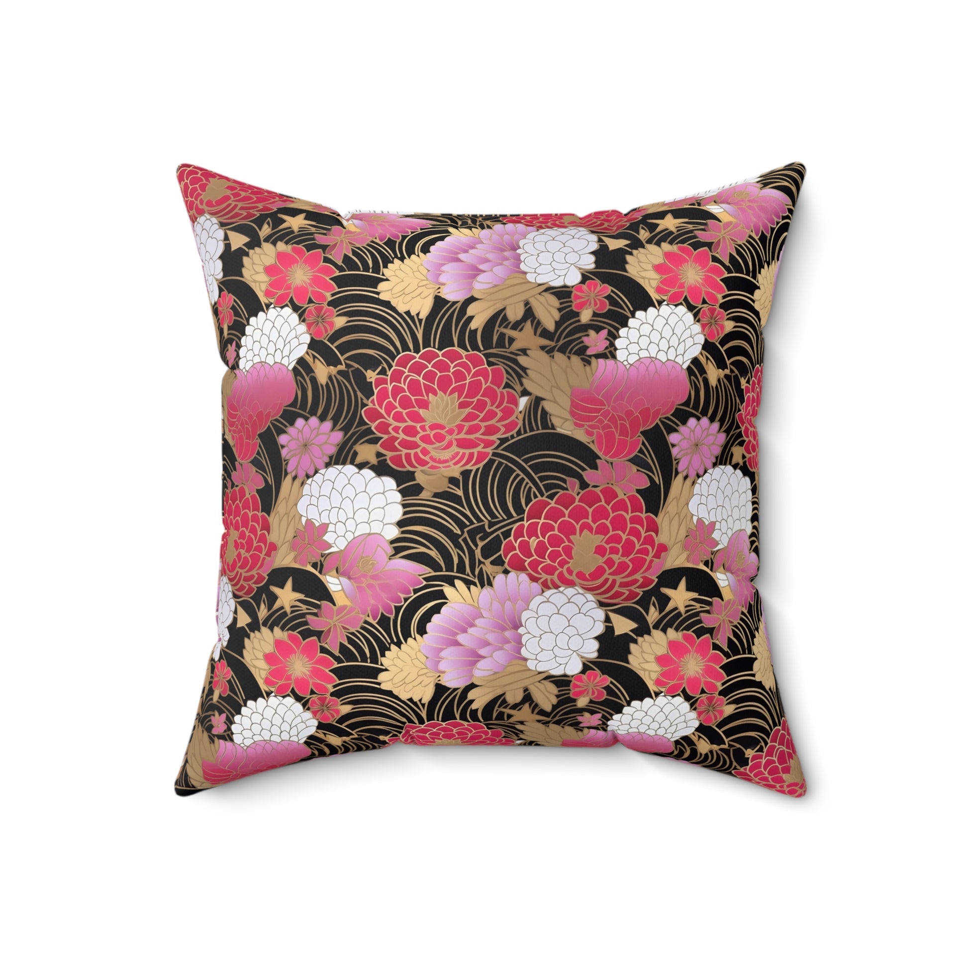 Square Pillow - Japanese Chiyogami Golden Flower Design