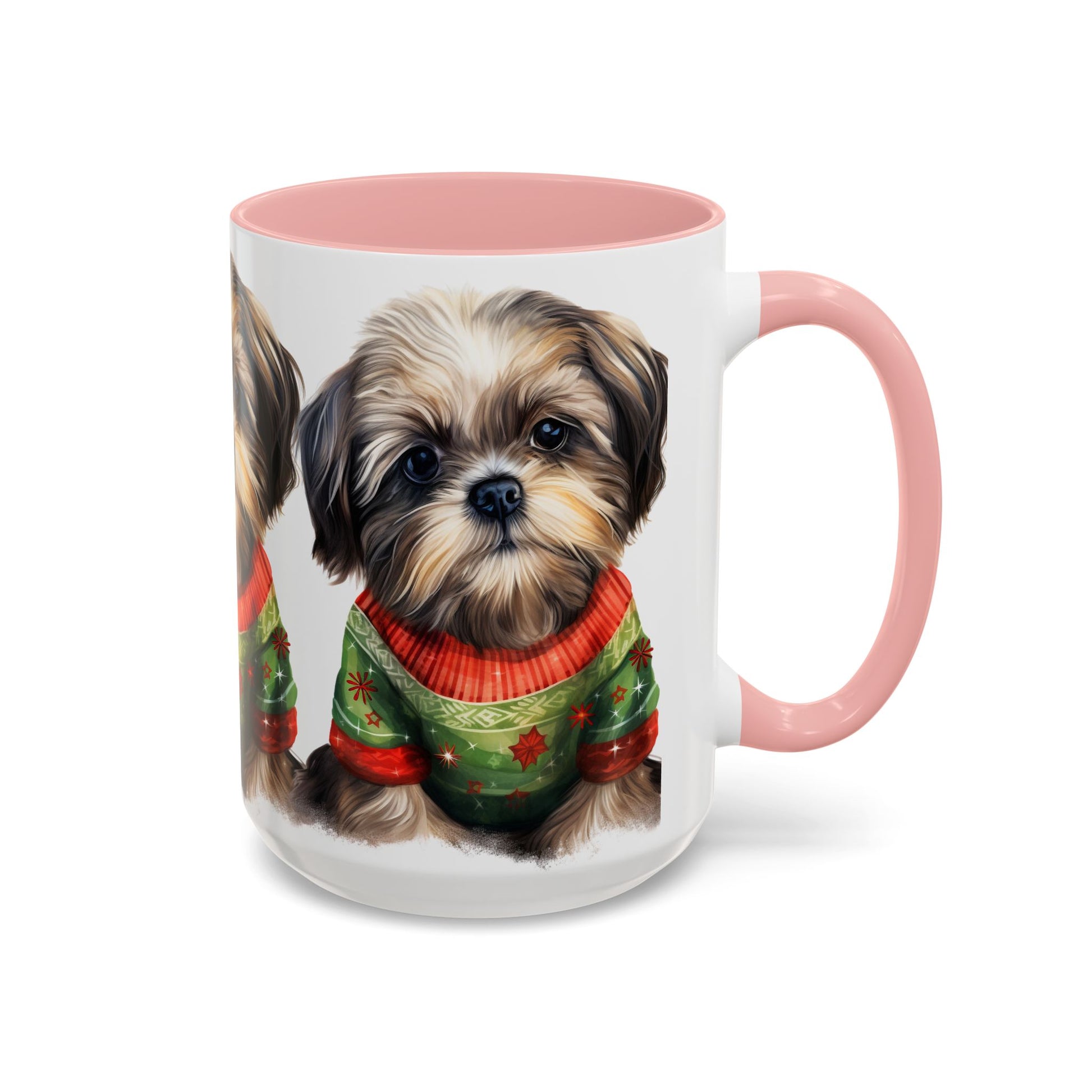 Shih Tzu Holiday Mug — Cute Puppy in Christmas Sweater Accent Coffee Mug