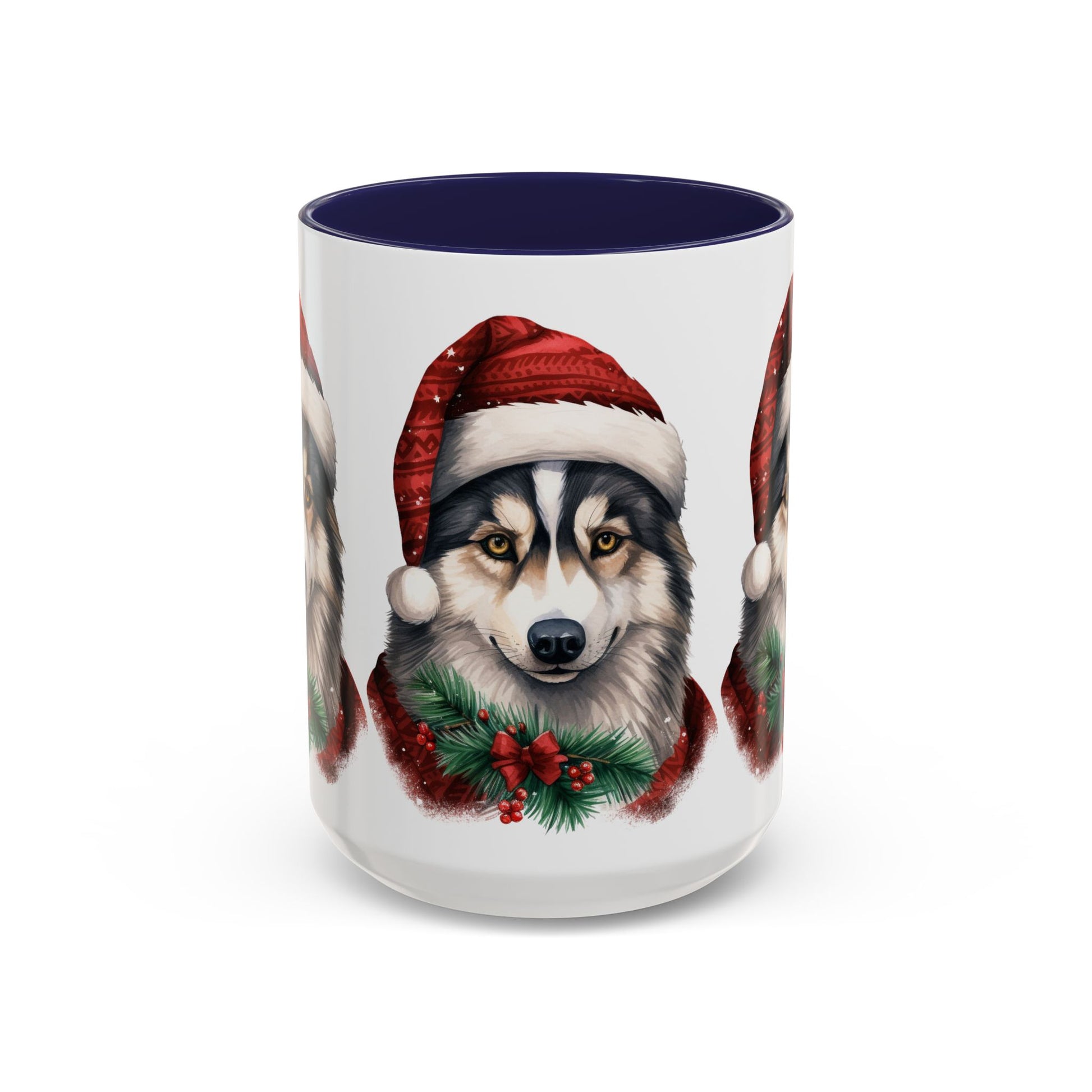 Christmas Husky Accent Coffee Mug – Festive Santa Hat Dog Holiday Gift (11/15oz)