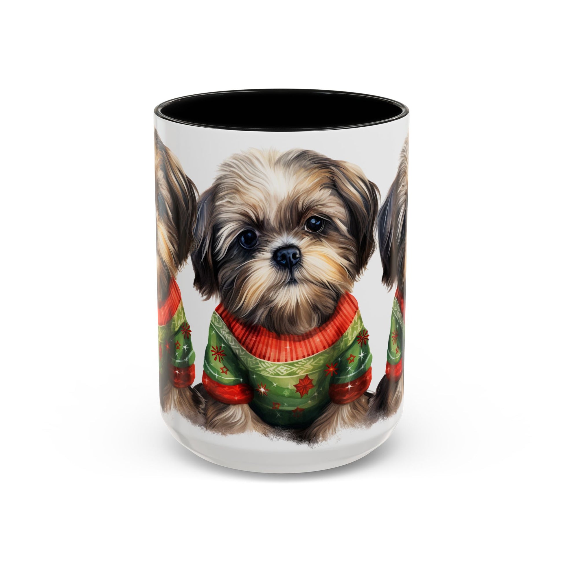 Shih Tzu Holiday Mug — Cute Puppy in Christmas Sweater Accent Coffee Mug