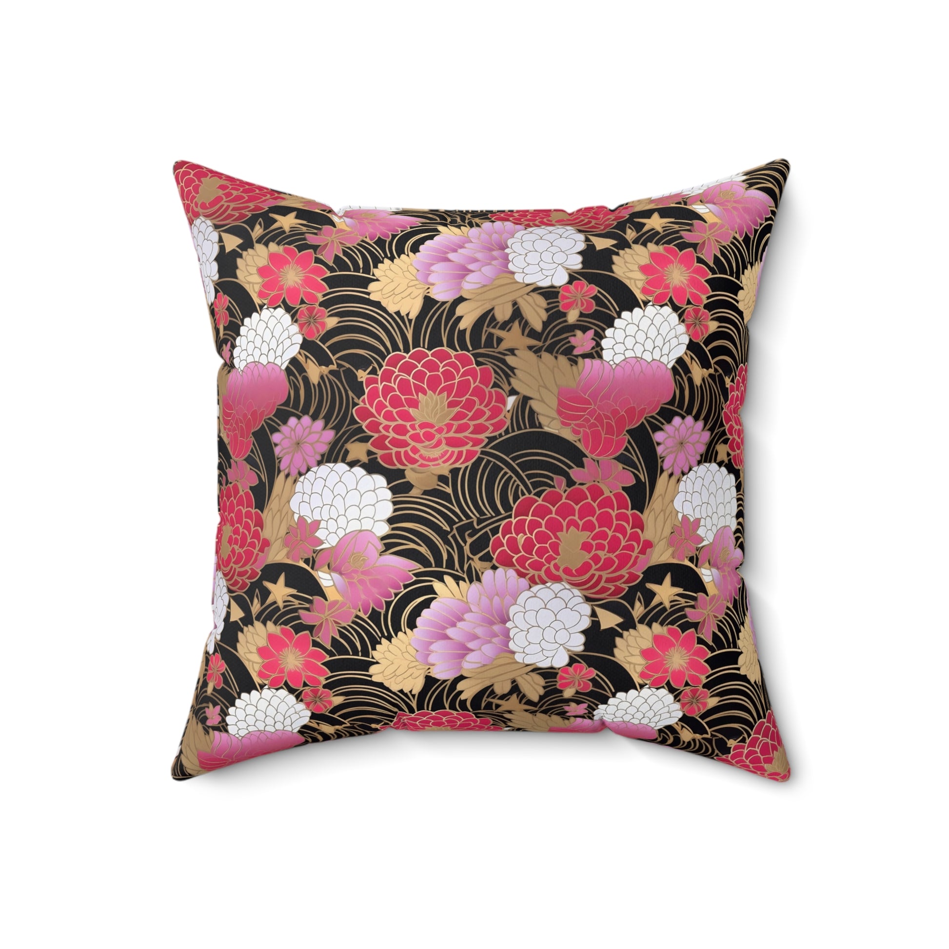 Square Pillow - Japanese Chiyogami Golden Flower Design