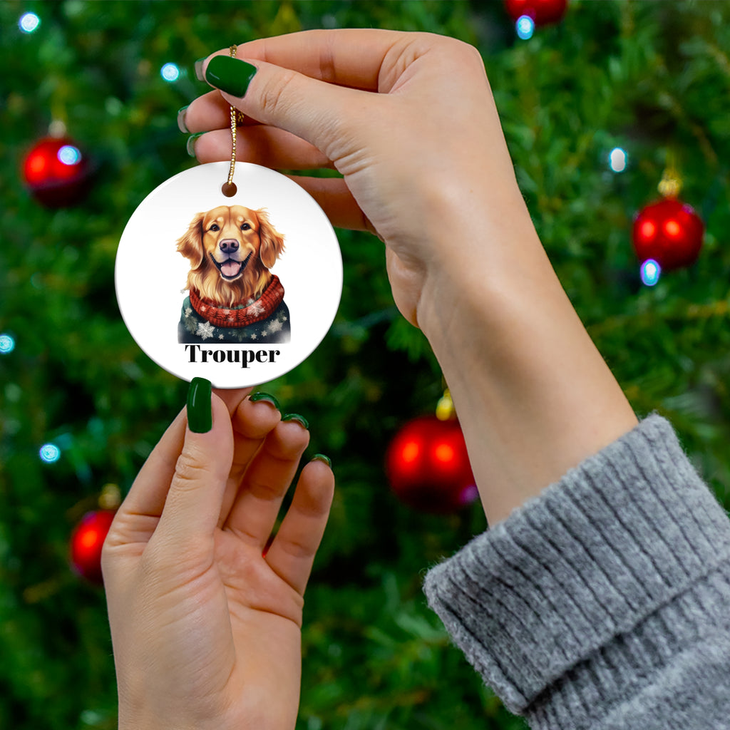 Golden Retriever ‘Trouper’ Ceramic Christmas Ornament Personalization Available