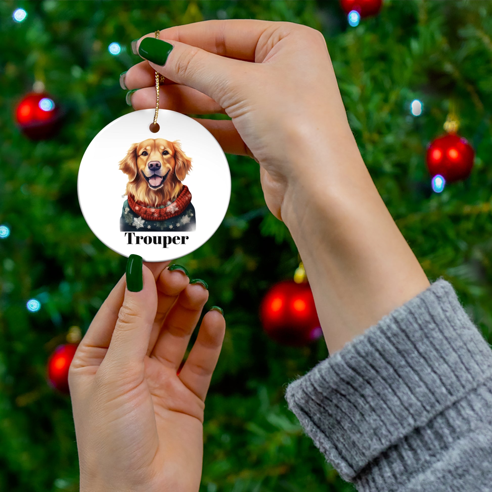 Golden Retriever ‘Trouper’ Ceramic Christmas Ornament Personalization Available
