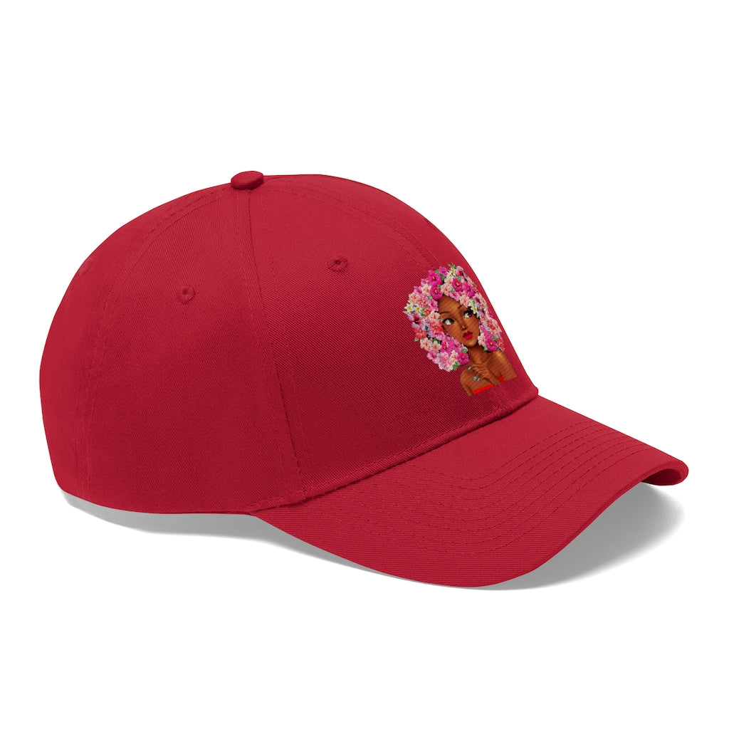 Baseball Cap Hat with Black Girl with Flowered Hair