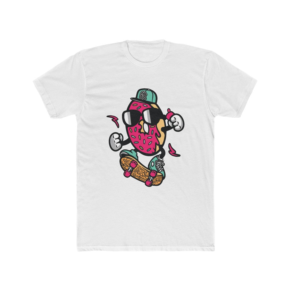 Men's Tee Cute Skating Donut Happy Vibes Skater Cotton Crew Tee
