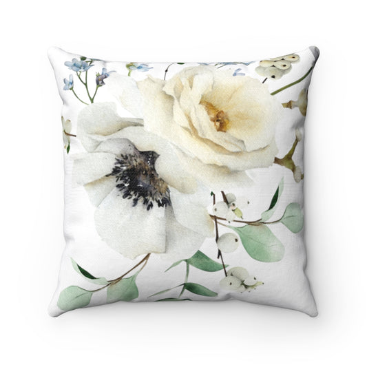 Decorative Pillow White Hibiscus Flowered Square Pillow