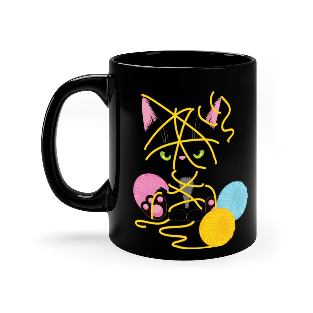 Coffee Mug Black Kitten in Yarn 11oz Black Mug