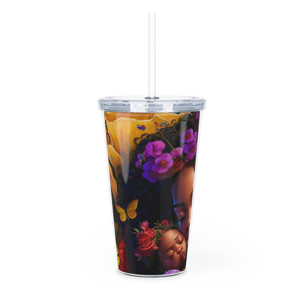Plastic Tumbler Black Mom and Baby Tumbler with Straw