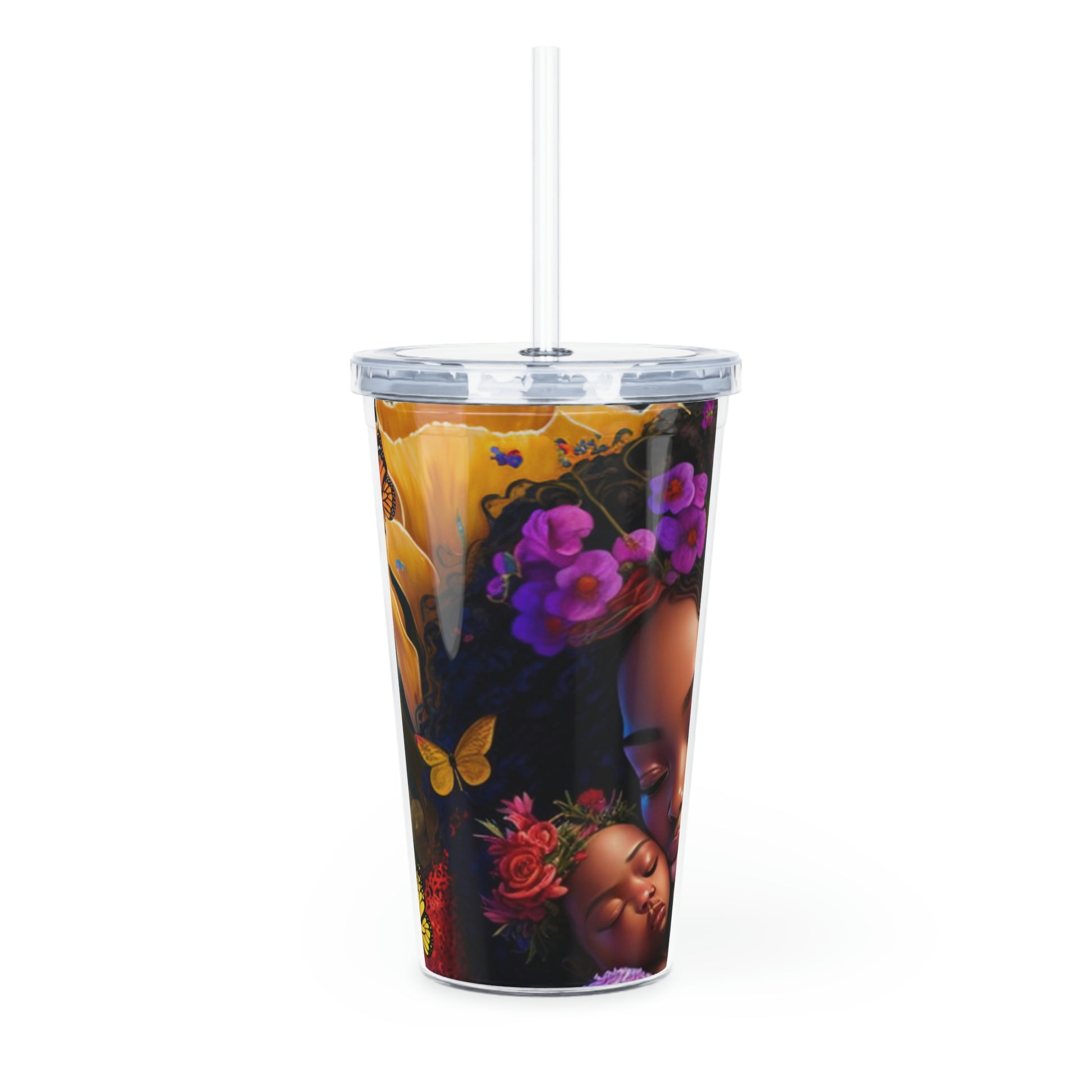 Plastic Tumbler Black Mom and Baby Tumbler with Straw