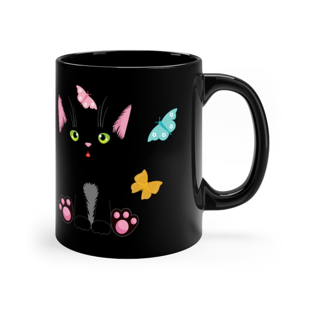 Coffee Mug Black Cat and Butterfly Black Mug