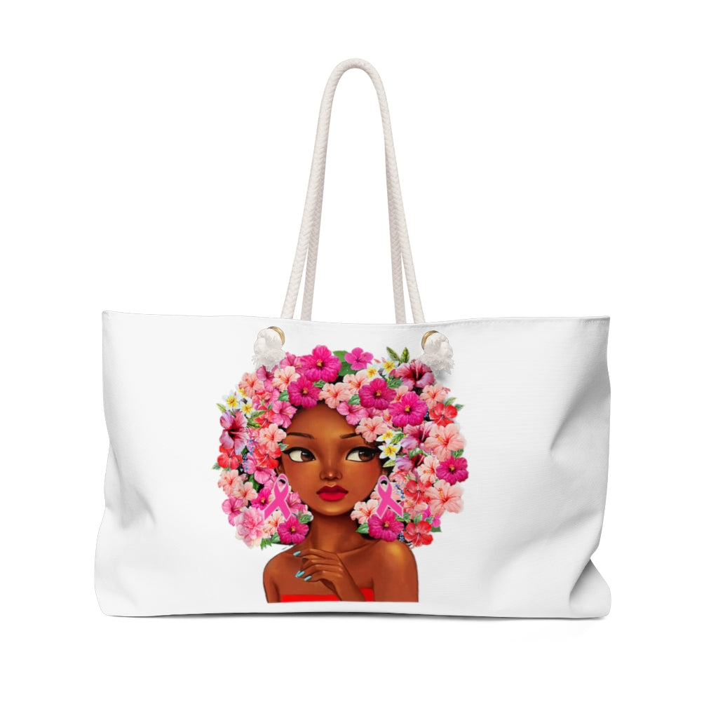 Black Girl with Flowered Hair on Overnight Bag