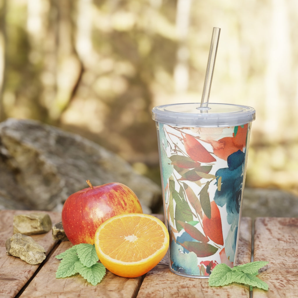 Plastic Tumbler Summer Flowers Tumbler with Straw