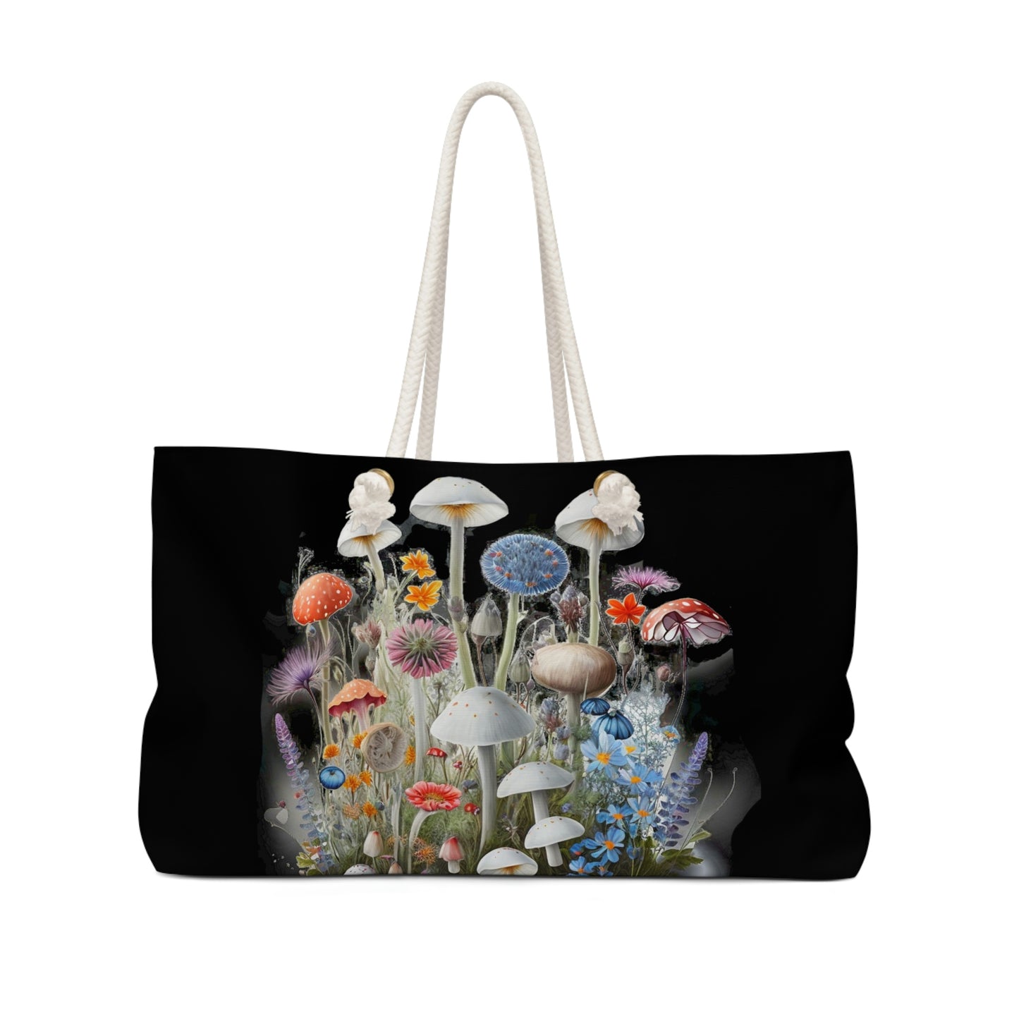 Overnight Bag Wild Mushrooms on Black Art Shopping Music Craft or Beach Bag