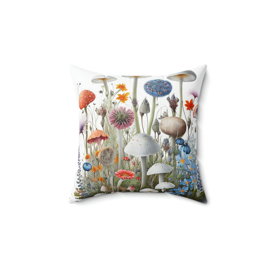 Decorative Pillow Wild Mushrooms, Faux Suede Square Pillow