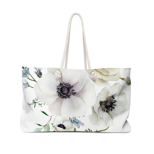 Overnight Bag White Hibiscus Weekend Shopping Artist's or Beach Bag