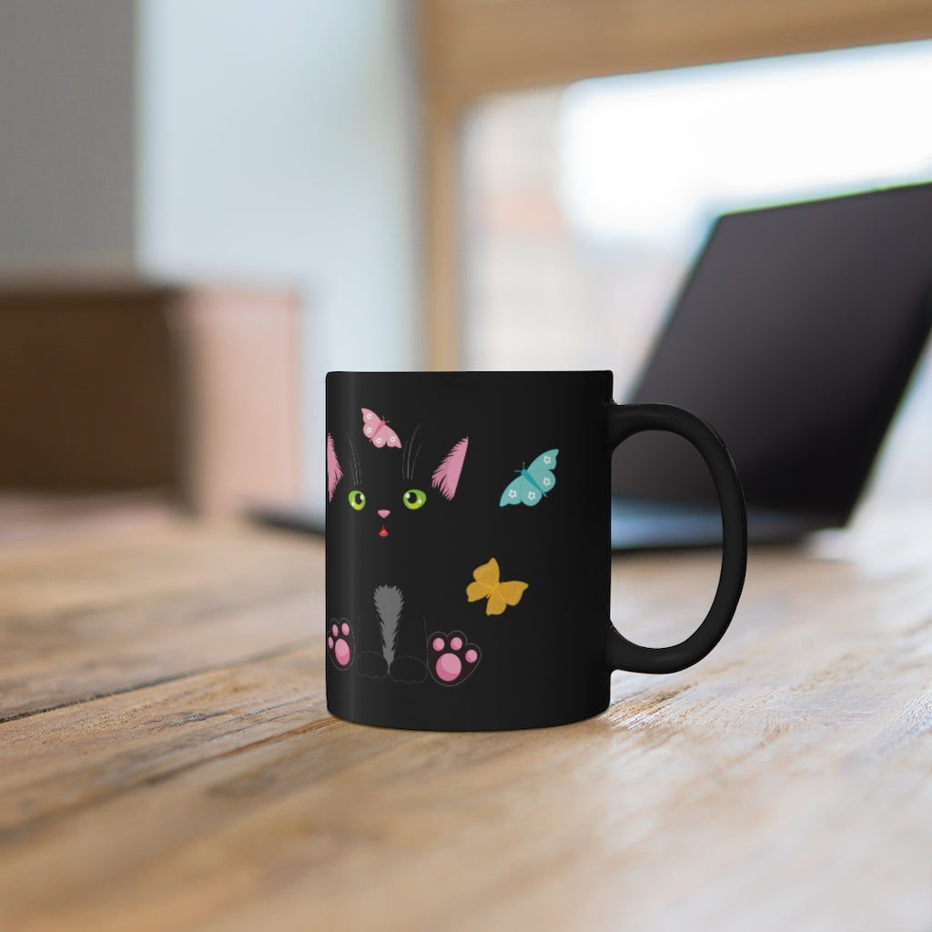 Coffee Mug Black Cat and Butterfly Black Mug